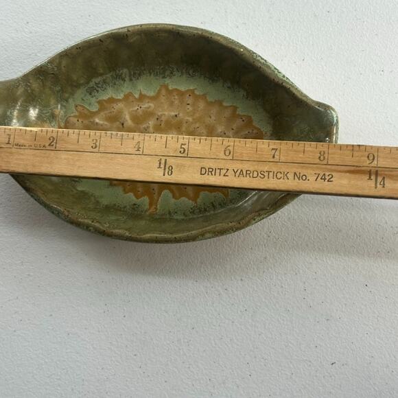 Pottery Art Green Brown Au Gratin Dish Oval Serving Stoneware Hand Made & Signed - Picture 8 of 12